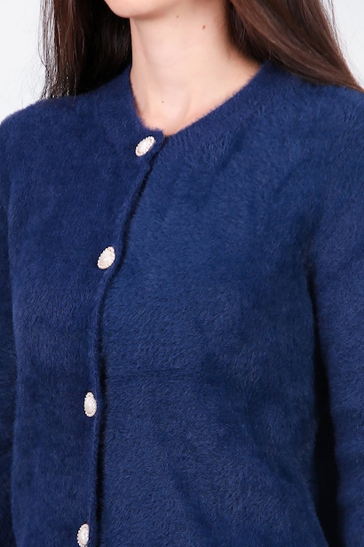 Kadın Düğmeli Sakallı Hırka  Lacivert 9