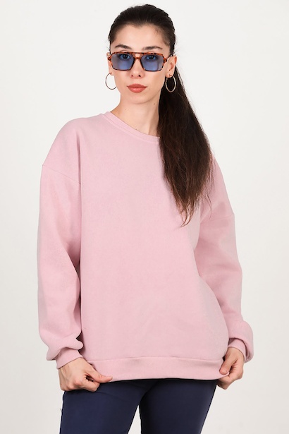Kadın Bisiklet Yaka Üç İplik Oversize Sweat 