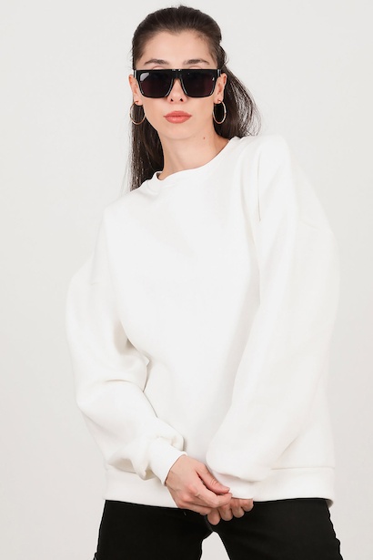 Kadın Bisiklet Yaka Üç İplik Oversize Sweat 