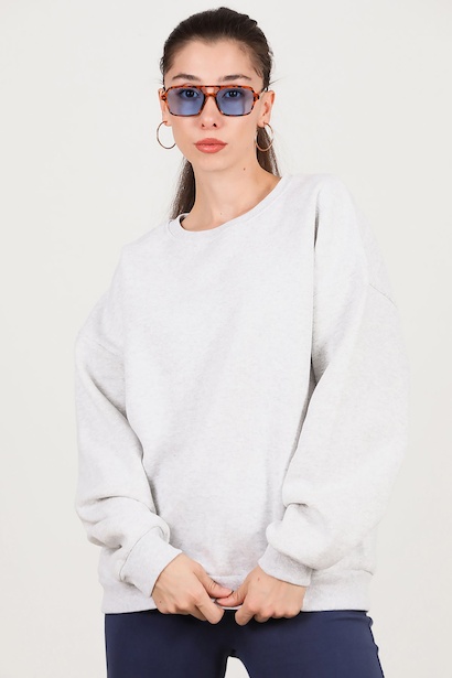 Kadın Bisiklet Yaka Üç İplik Oversize Sweat 
