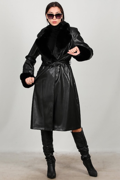 Kadın Kürklü Deri Kaban 