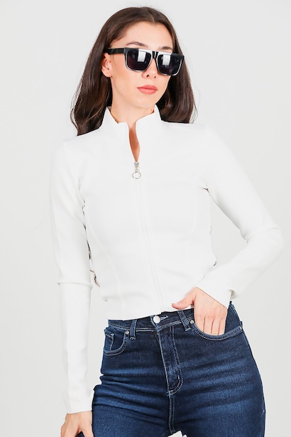Kadın Parmak Geçirmeli Ceket  Beyaz 6