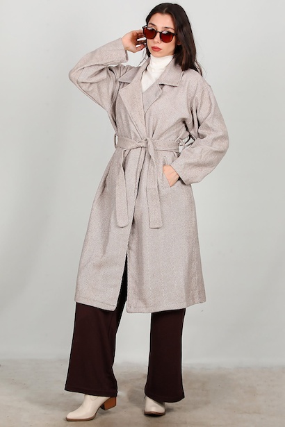 Kadın Uzun Kaşe Kaban  Bej 6