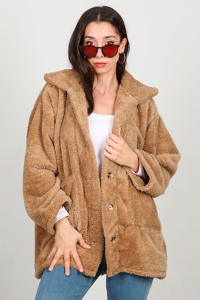 Kadın Önü Düğmeli Peluş Ceket 