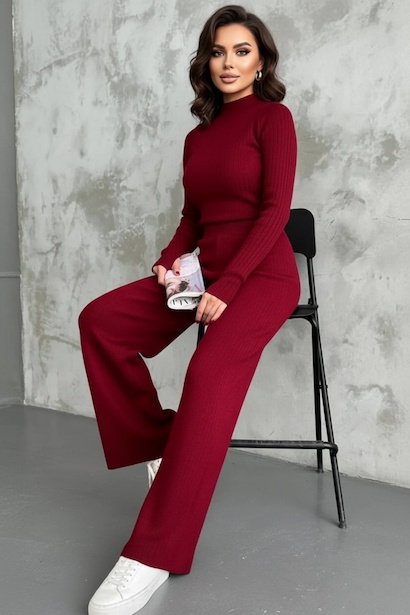 Kadın Parmak Geçmeli Triko Takım 