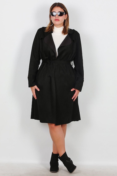 Büyük Beden Süet Trençkot 