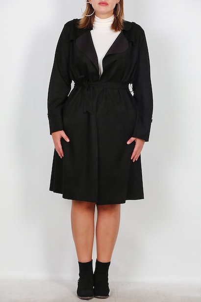 Büyük Beden Süet Trençkot  Siyah 6