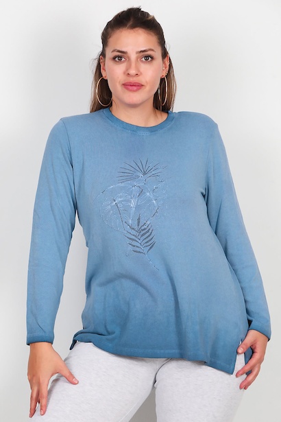 Büyük Beden Önü Kabartmalı Bluz 