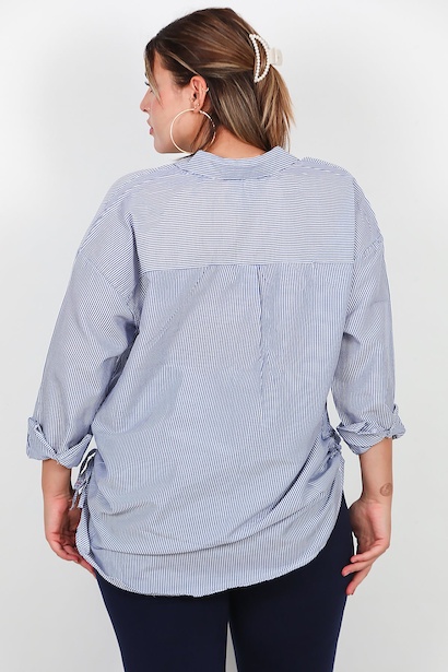 Büyük Beden Owersize Yan Bağcıklı Gömlek  Mavi 6