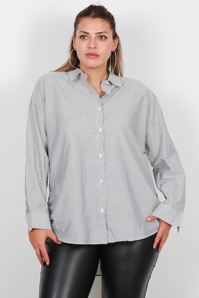 Büyük Beden Owersize Yan Bağcıklı Gömlek 