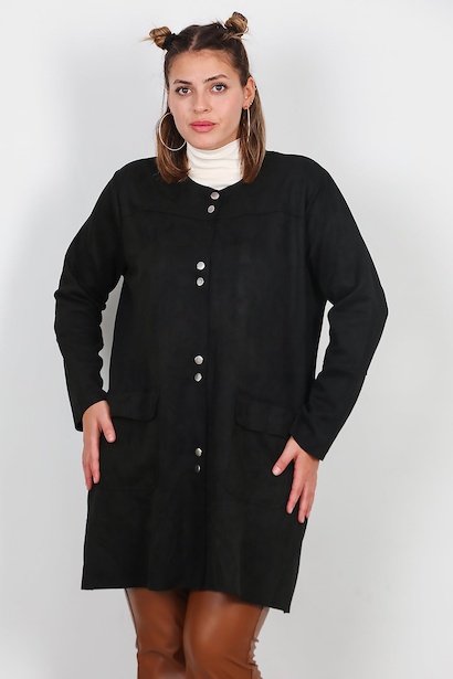 Büyük Beden Süet Ceket  Siyah 6