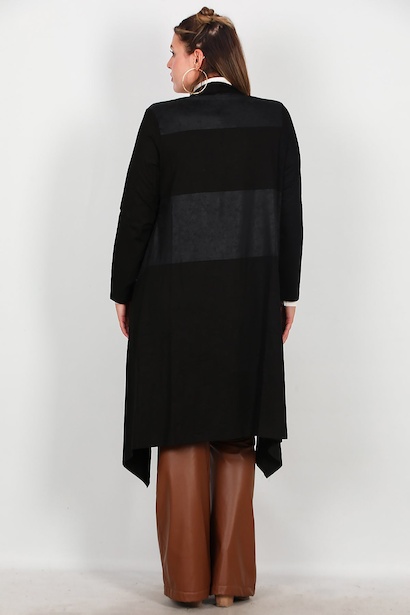 Büyük Beden Deri Detay Hırka  Siyah 6