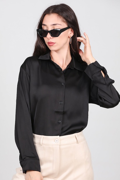 Kadın Düz Saten Gömlek 