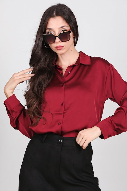 Kadın Düz Saten Gömlek 