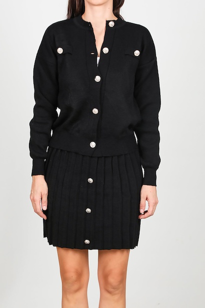 Kadın Düğmeli Etekli Triko Takım  Siyah 6