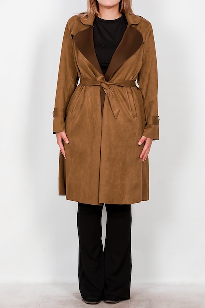 Büyük Beden Süet Trençkot  Taba 6