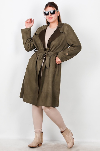 Büyük Beden Süet Trençkot 