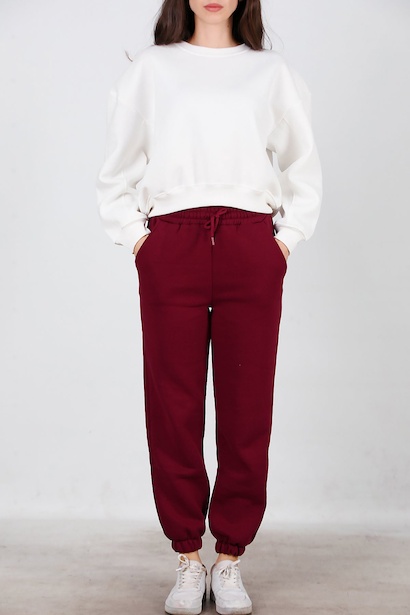 Kadın Bel Paça Lastikli Üç İplik Eşofman  Bordo 6