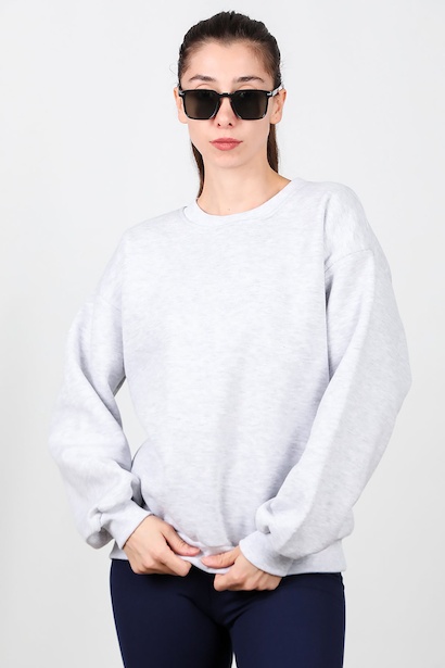 Kadın Bisiklet Yaka Şardonlu Sweat  Gri