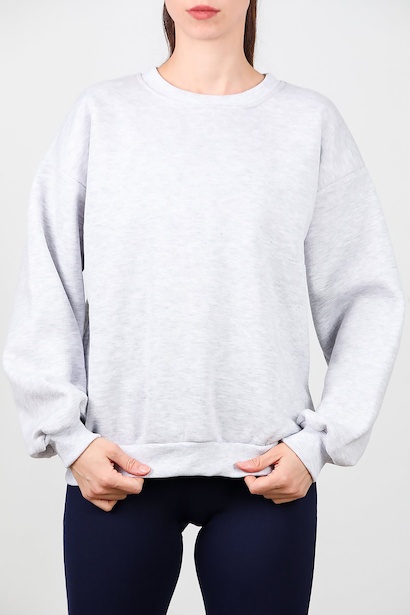 Kadın Bisiklet Yaka Şardonlu Sweat  Gri 6