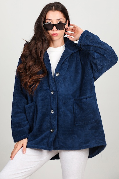 Kadın Önü Düğmeli Peluş Ceket 