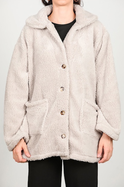 Kadın Önü Düğmeli Peluş Ceket  Taş 6
