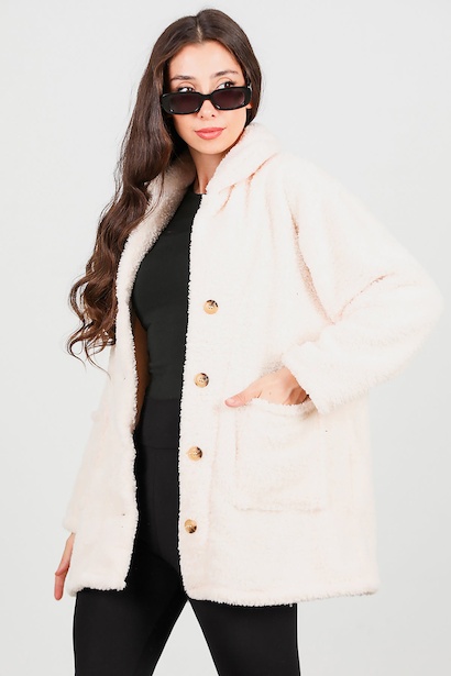 Kadın Önü Düğmeli Peluş Ceket 