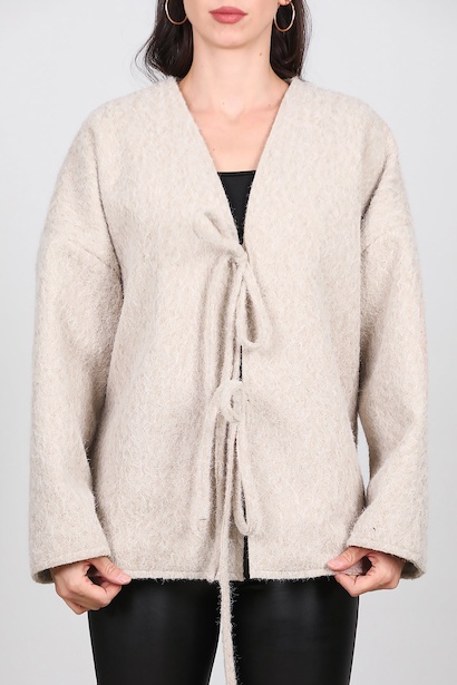 Kadın Ön Bağlama Sakallı Kaşe Hırka Taş 6