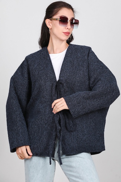 Kadın Ön Bağlama Sakallı Kaşe Hırka 