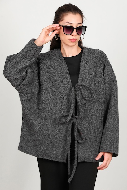 Kadın Ön Bağlama Sakallı Kaşe Hırka 