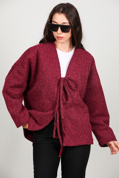 Kadın Ön Bağlama Sakallı Kaşe Hırka 