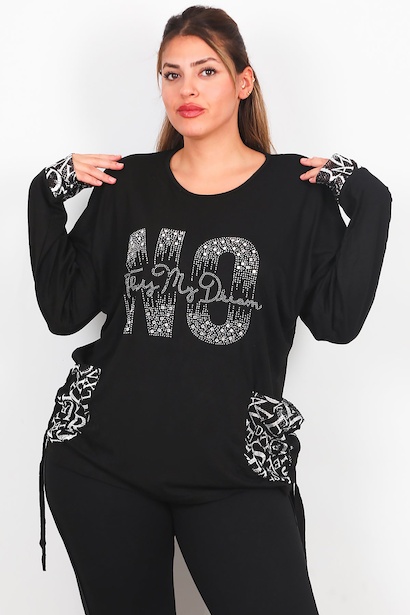 Büyük Beden Taş İşlemeli Bluz 