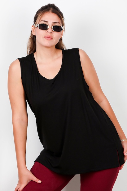 Büyük Beden Kalın Askılı Bluz  Siyah