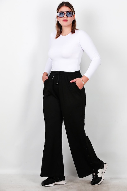 Büyük Beden Yan Paça Düğmeli Pantolon 