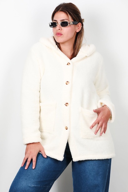 Büyük Beden Önü Düğmeli Peluş Ceket 