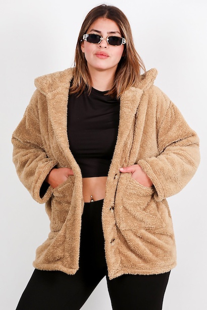 Büyük Beden Önü Düğmeli Peluş Ceket 