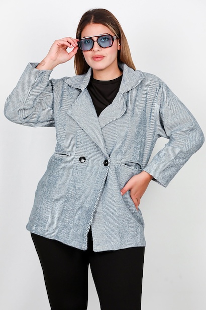 Büyük Beden Kısa Kaşe Kaban  İndigo 6