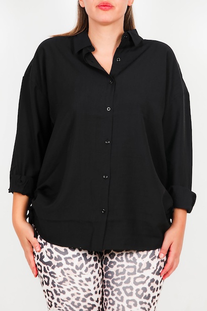 Büyük Beden Owersize Yan Bağcıklı Gömlek  Siyah 6