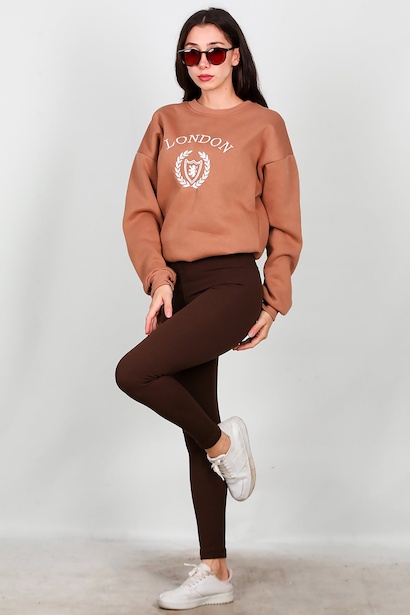 Kadın İç Şardonlu Fitilli Tayt  Kahverengi 6