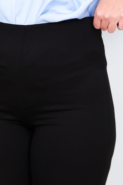 Büyük Beden Fitilli İspanyol Paça Tayt  Siyah 6