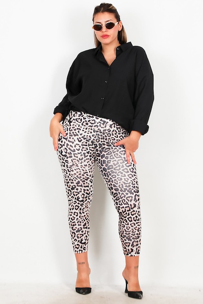Büyük Beden Leoparlı Tayt 