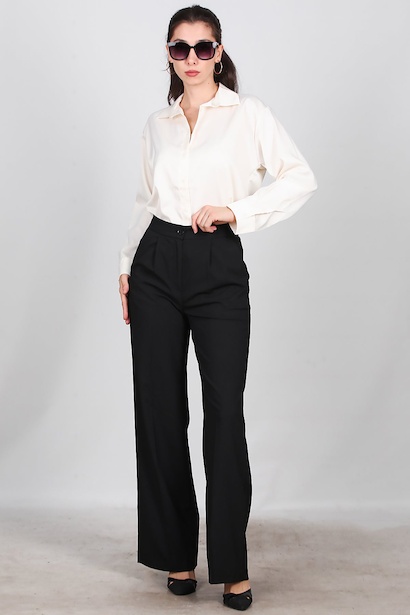 Kadın Önü Pileli Kumaş Pantolon 