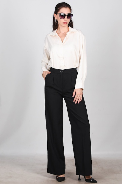 Kadın Önü Pileli Kumaş Pantolon  Siyah 6