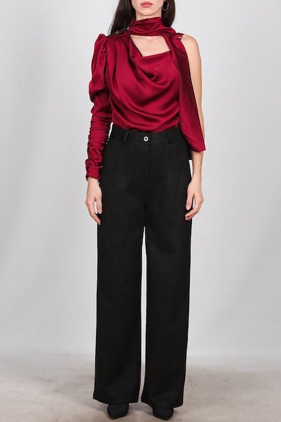 Kadın Süet Pileli Pantolon  Siyah 6