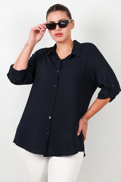 Büyük Beden Kol Katlamalı Gömlek 