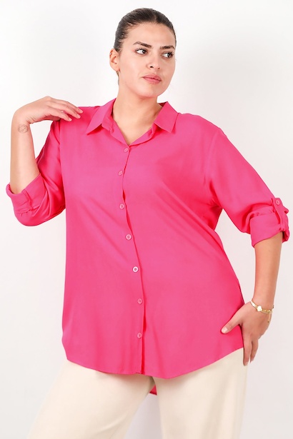 Büyük Beden Kol Katlamalı Gömlek 