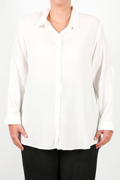 Büyük Beden Kol Katlamalı Gömlek  Ekru 6