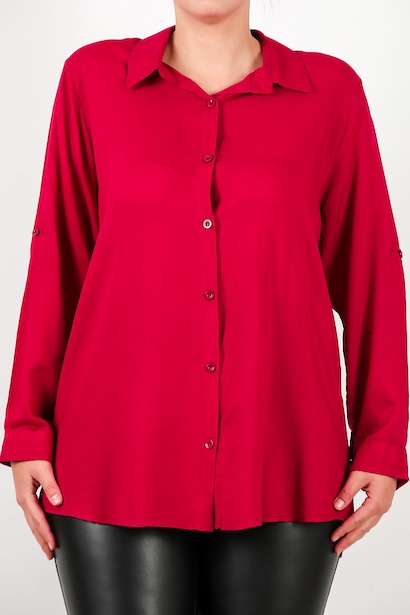 Büyük Beden Kol Katlamalı Gömlek  Bordo 6