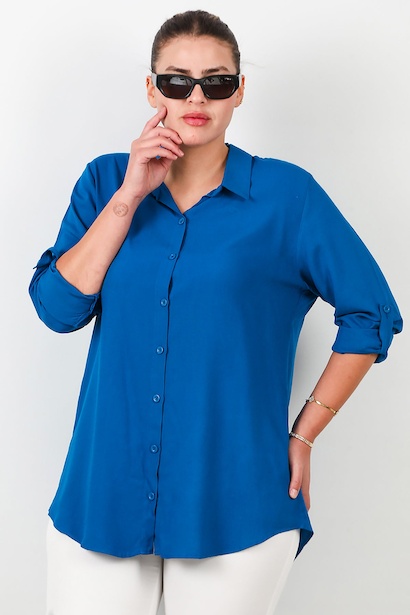 Büyük Beden Kol Katlamalı Gömlek 