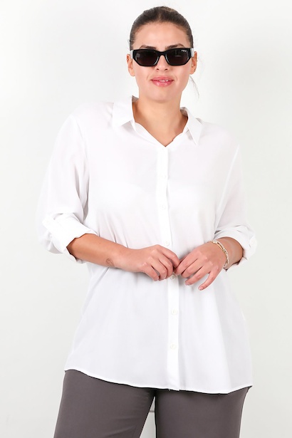 Büyük Beden Kol Katlamalı Gömlek 